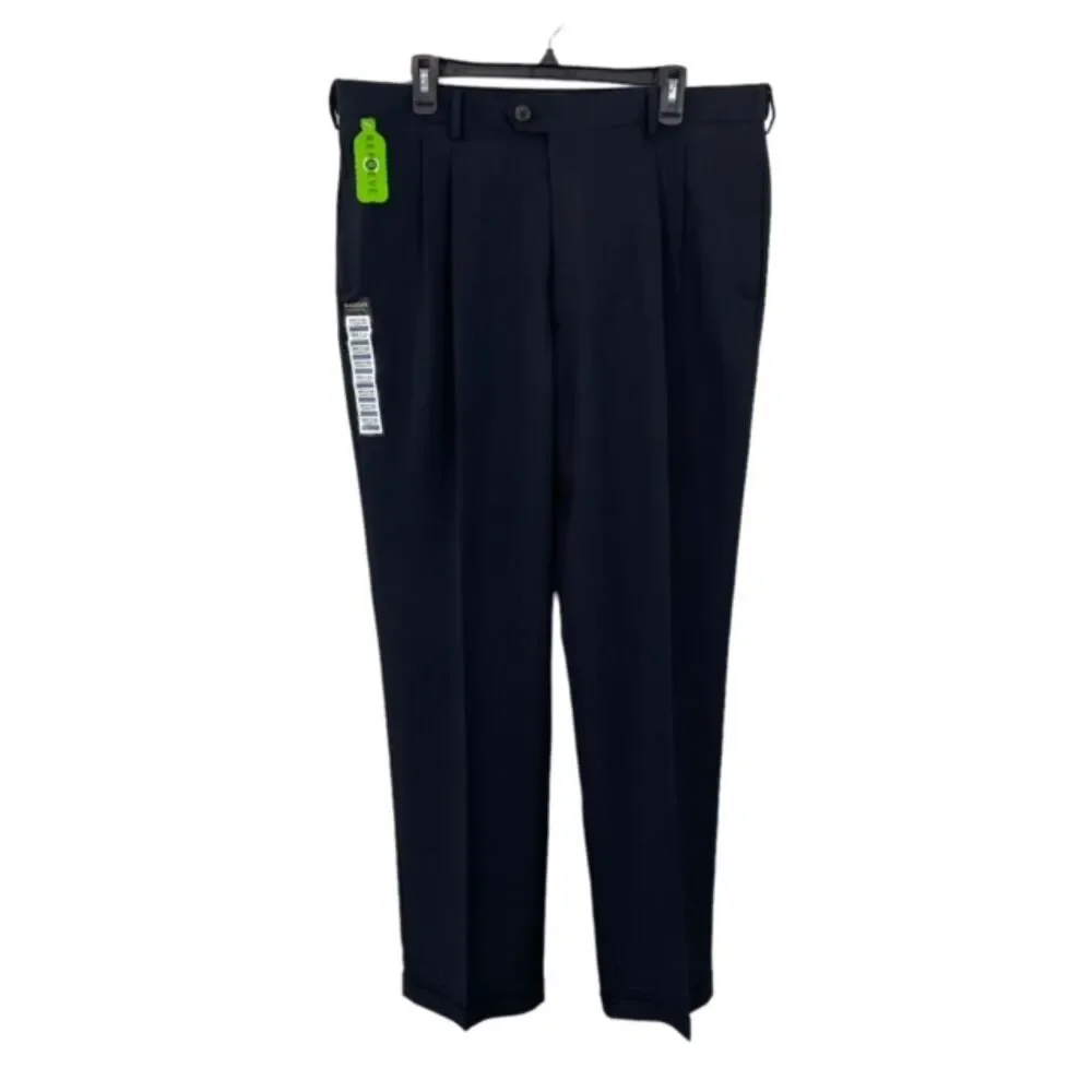 NWT Haggar Black Classic Fit E-Clo Pleated Dress Pants Men's Size‎ 38x34